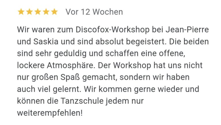 5 Sterne Bewertung von Google für die Tanzschule MOVE!iT