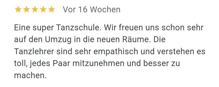 5 Sterne Bewertung von Google für die Tanzschule MOVE!iT